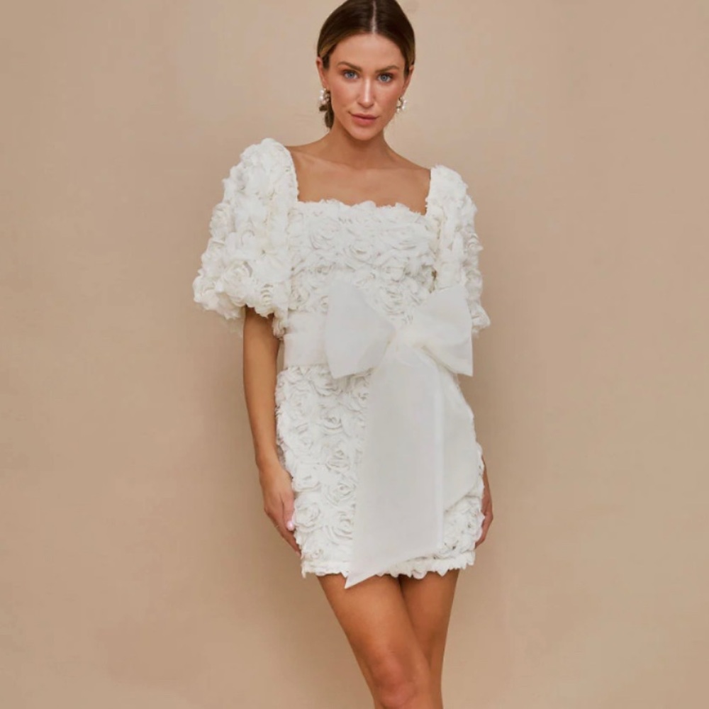 Vow Rosette Tulle Tie Mini Dress